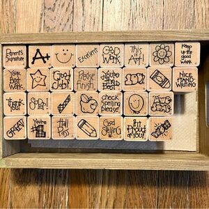 Vintage wood rubber teacher stamps (30), gently used